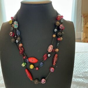 Gun Metal Multicolored Vintage Bead Necklace